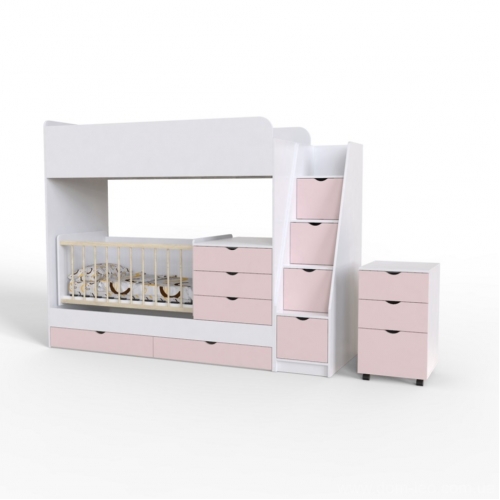  Дитяче  двухъярусне ліжко-трансформер 3 в 1 Binky ДС702 White/Sakura ДСП